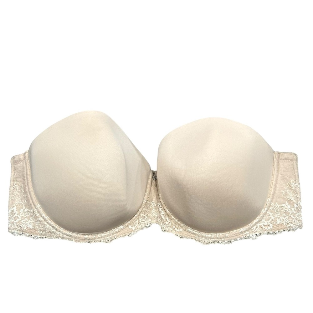 Torrid Strapless Bra Womens 42D Beige Lace Lightly Lined Underwire Classic Comfy